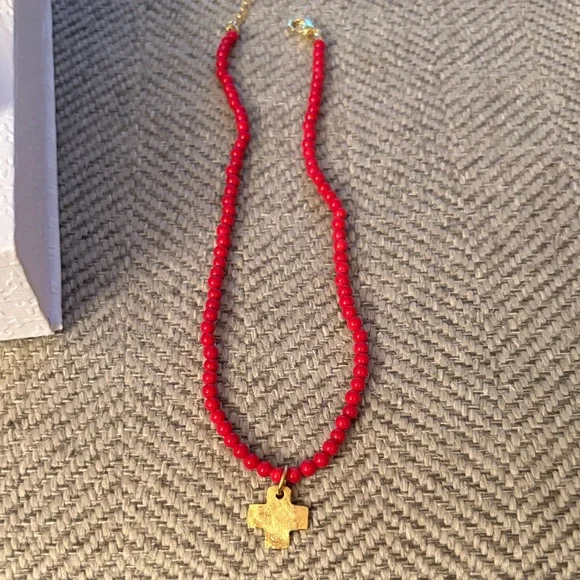 Susan Shaw Red Coral Necklace with Gold Cross - NWT - Picture 2 of 4